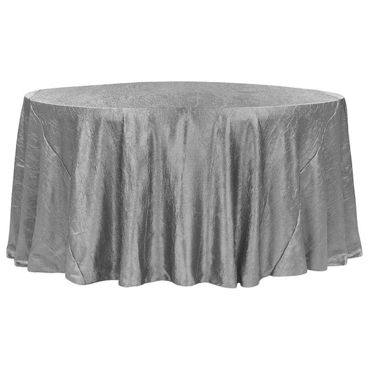 Crushed Taffeta 120" Round Tablecloth - Silver